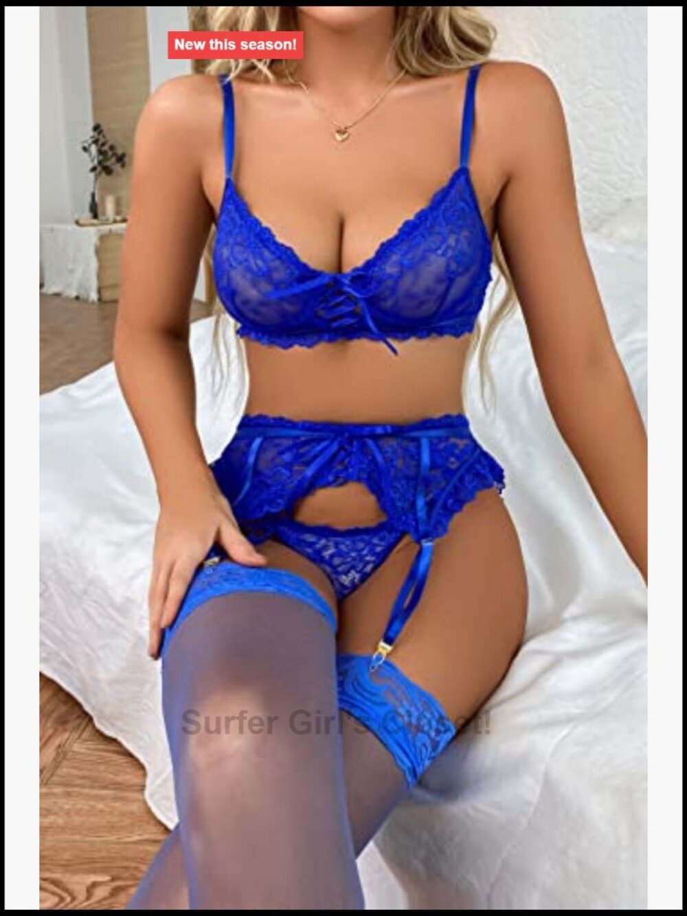 3 Piece Lingerie Set with Garter Belt Lace Teddy Bra and Panty Set - Picture 5 of 7